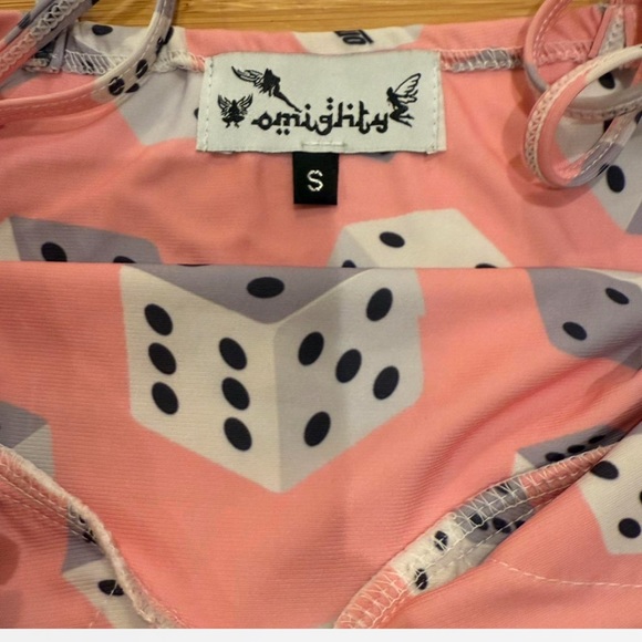 O-mighty Pink tank top dice design with lace.  Cropped. Sz S. #chance #dice - Picture 3 of 4